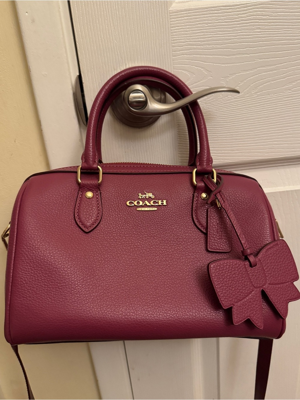Coach Rowan Berry Pink Leather Satchel with Bow Charm